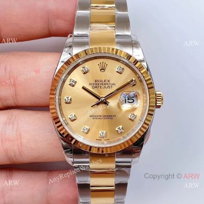 Swiss Rolex Datejust Two Tone Diamond 36mm Watch 3235 Movement